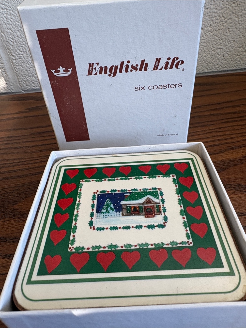 English Life Five Cork Back Christmas Coaster Set